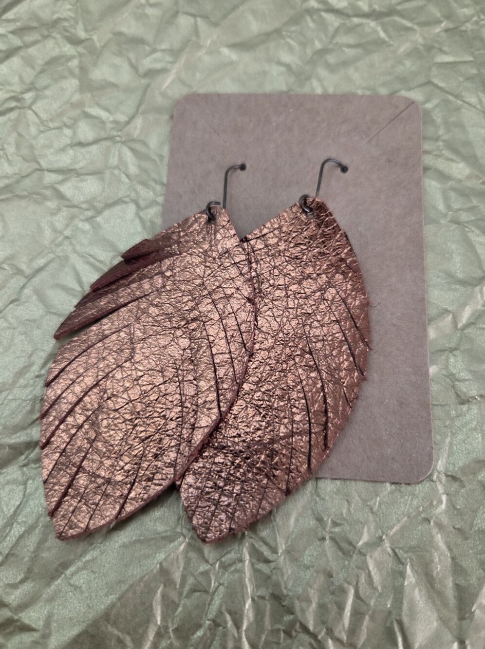 Metallic Rose Gold Leaf Drop Earrings